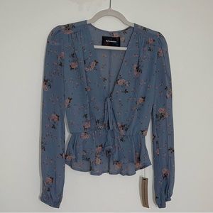 Reformation Long Sleeve Blue Floral Top Size Small